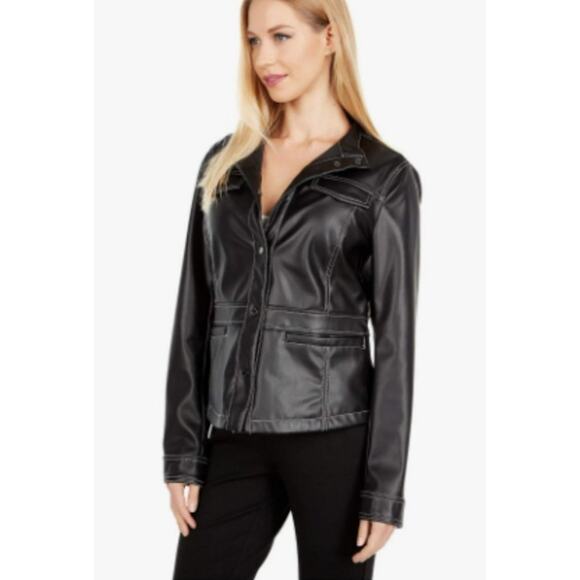 Sam Edelman Faux Leather Moto Jacket Charcoal Womens Size Large - Picture 1 of 8
